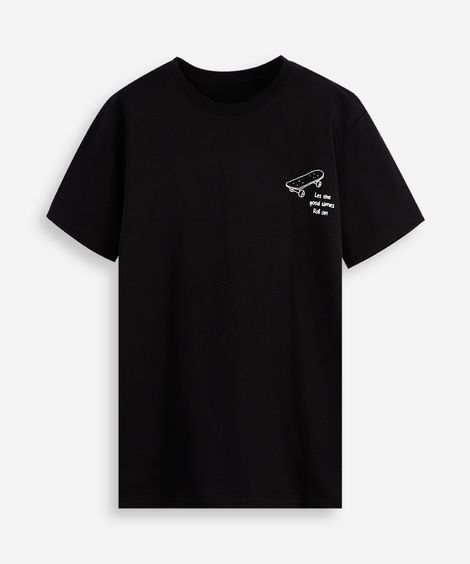camiseta de algodão juvenil skate preta