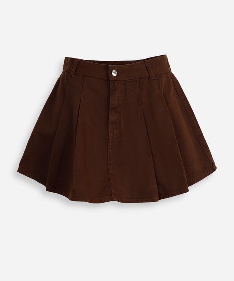 short saia plissada juvenil com pregas - marrom