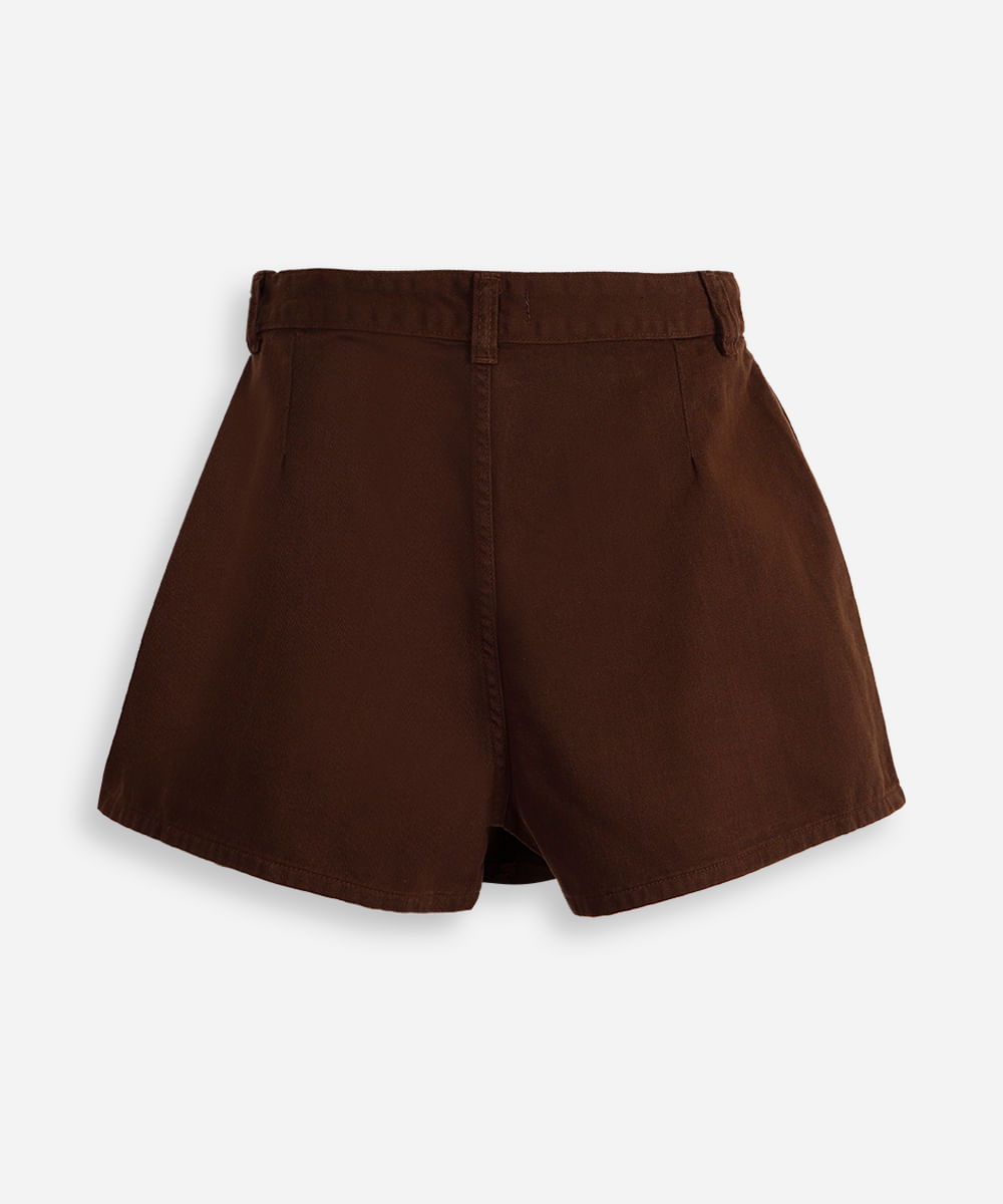 short saia plissada juvenil com pregas - marrom