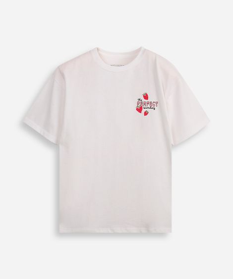 camiseta oversized juvenil de algodão the perfect sunday off white