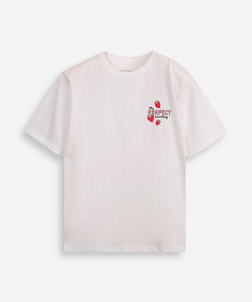camiseta oversized juvenil de algodão the perfect sunday off white