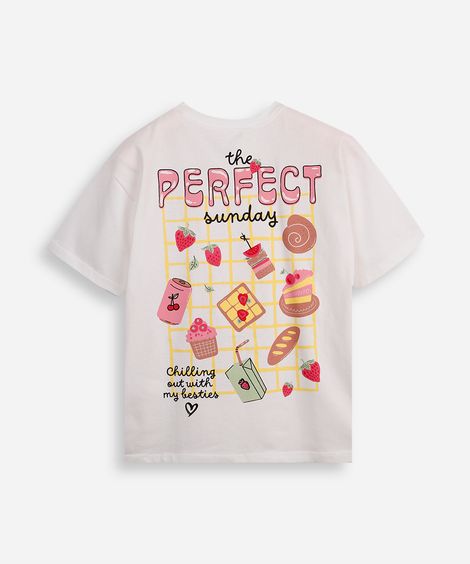 camiseta oversized juvenil de algodão the perfect sunday off white