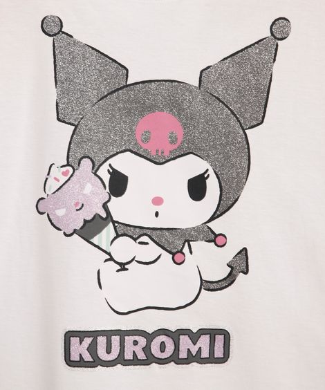 blusa de algodão infantil manga curta kuromi off white