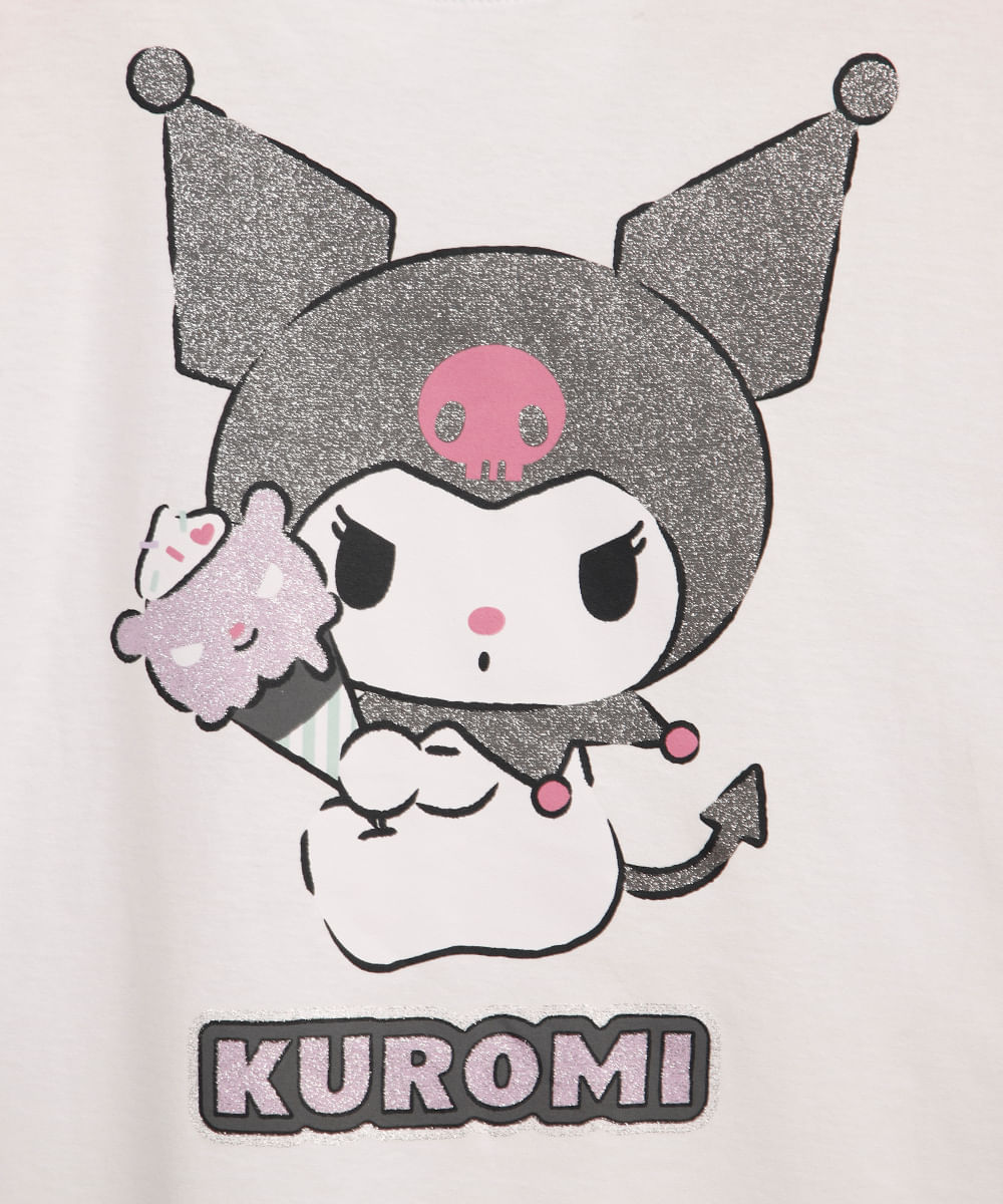 blusa de algodão infantil manga curta kuromi off white