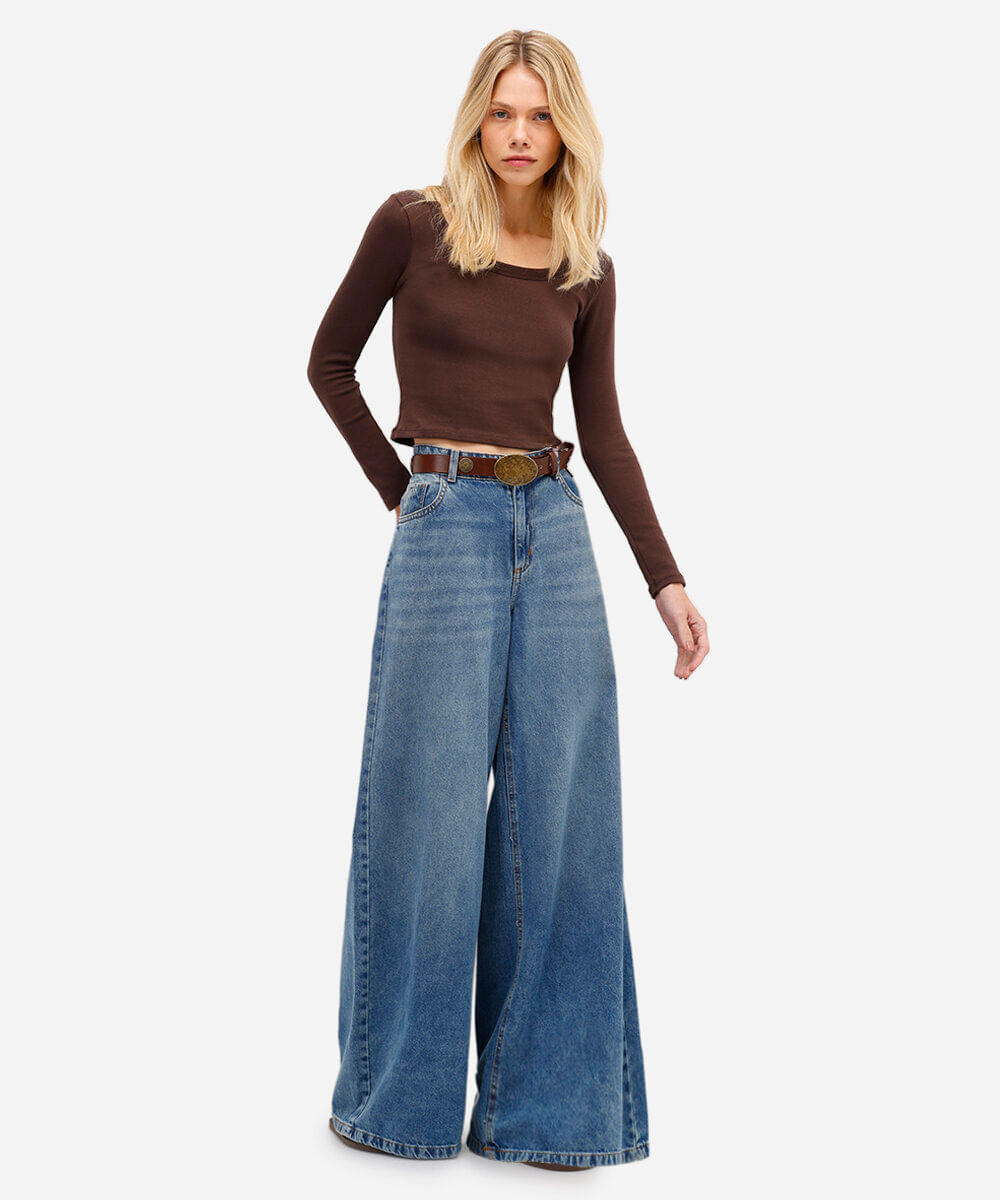 blusa básica feminina de algodão manga longa marrom