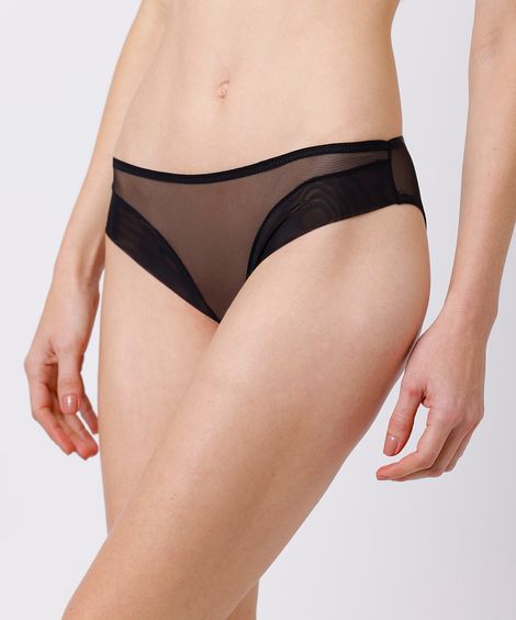 calcinha biquíni de tule com recorte mindset preta