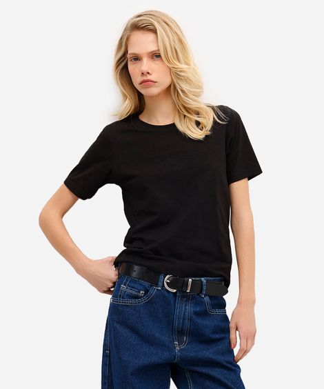 blusa básica feminina de algodão manga curta preta