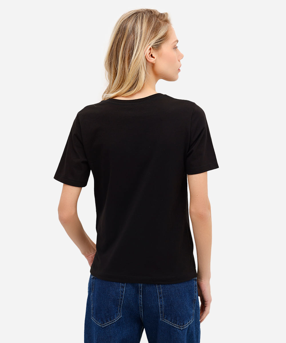 blusa básica feminina de algodão manga curta preta