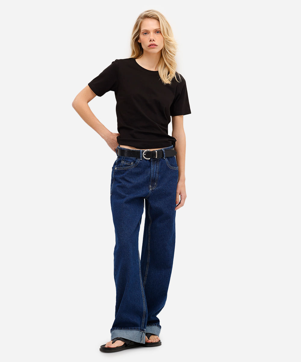 blusa básica feminina de algodão manga curta preta