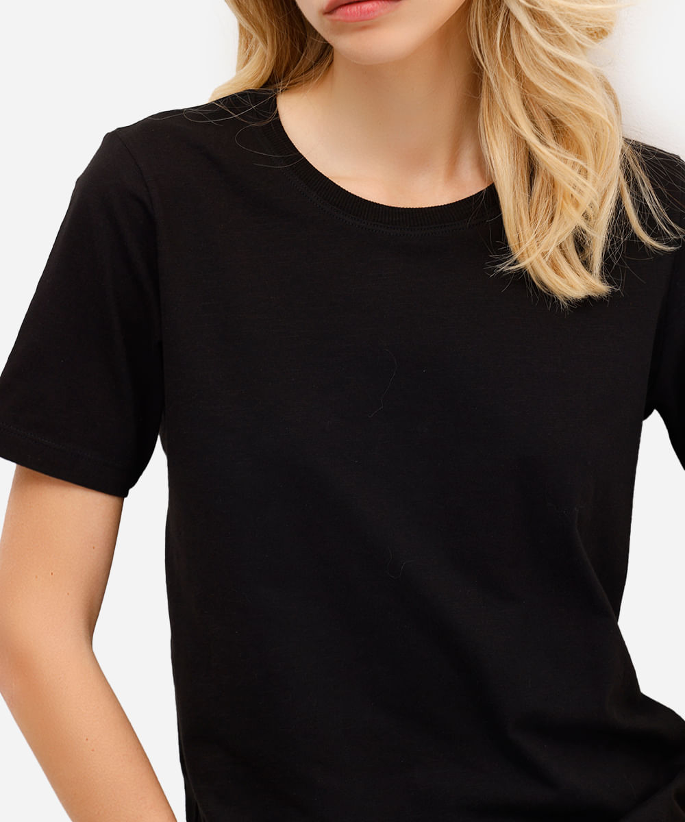 blusa básica feminina de algodão manga curta preta
