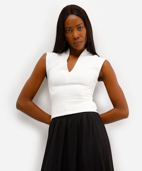 regata feminina com viscose decote v off white