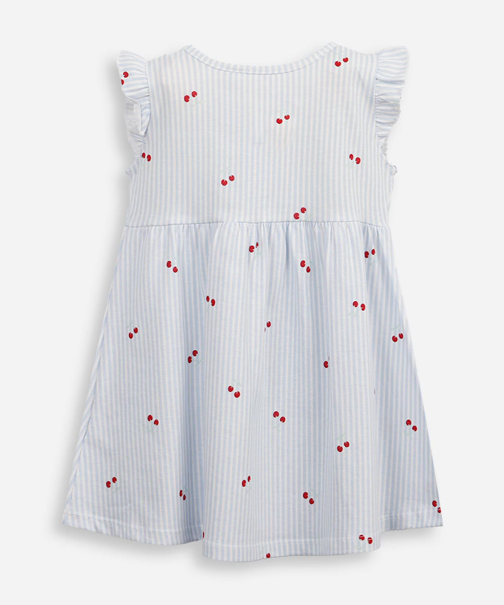 vestido evasê infantil de algodão listrado azul