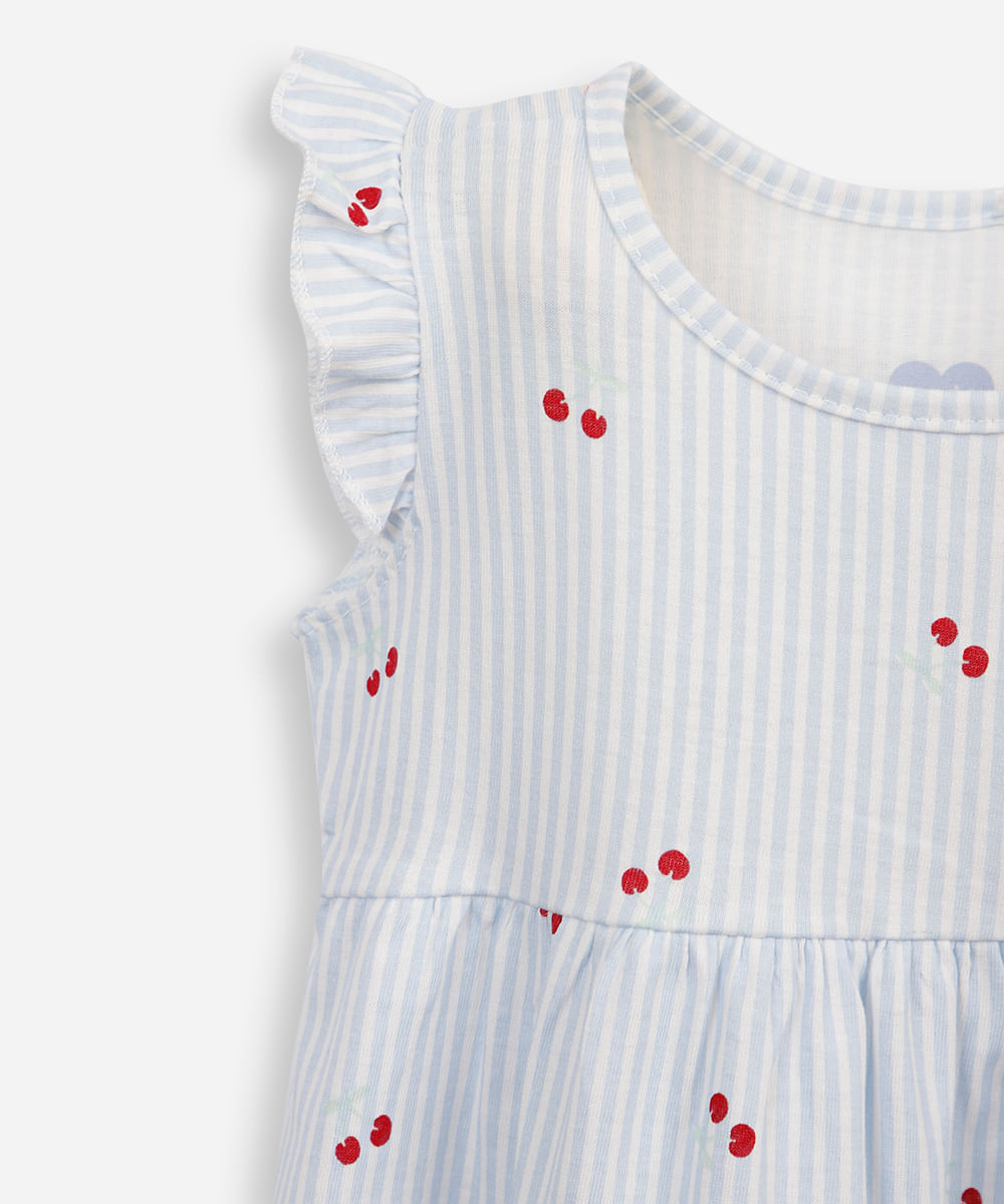 vestido evasê infantil de algodão listrado azul