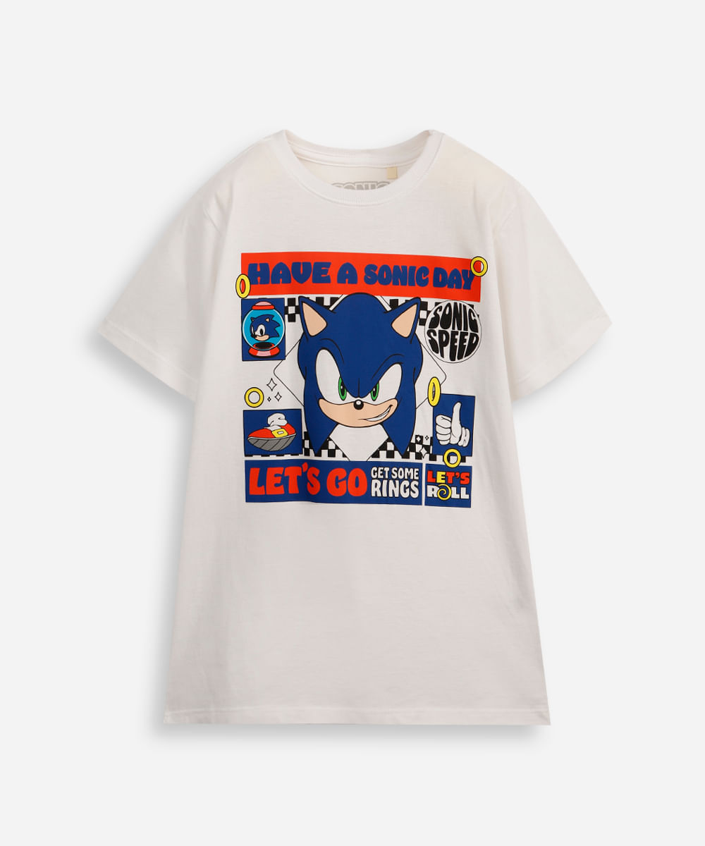 camiseta de algodão infantil manga curta sonic off white
