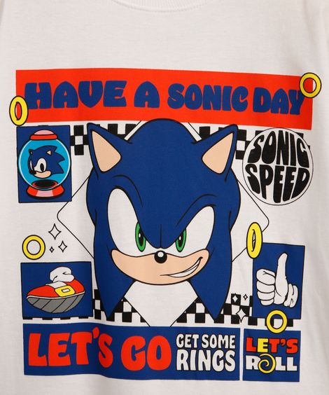 camiseta de algodão infantil manga curta sonic off white