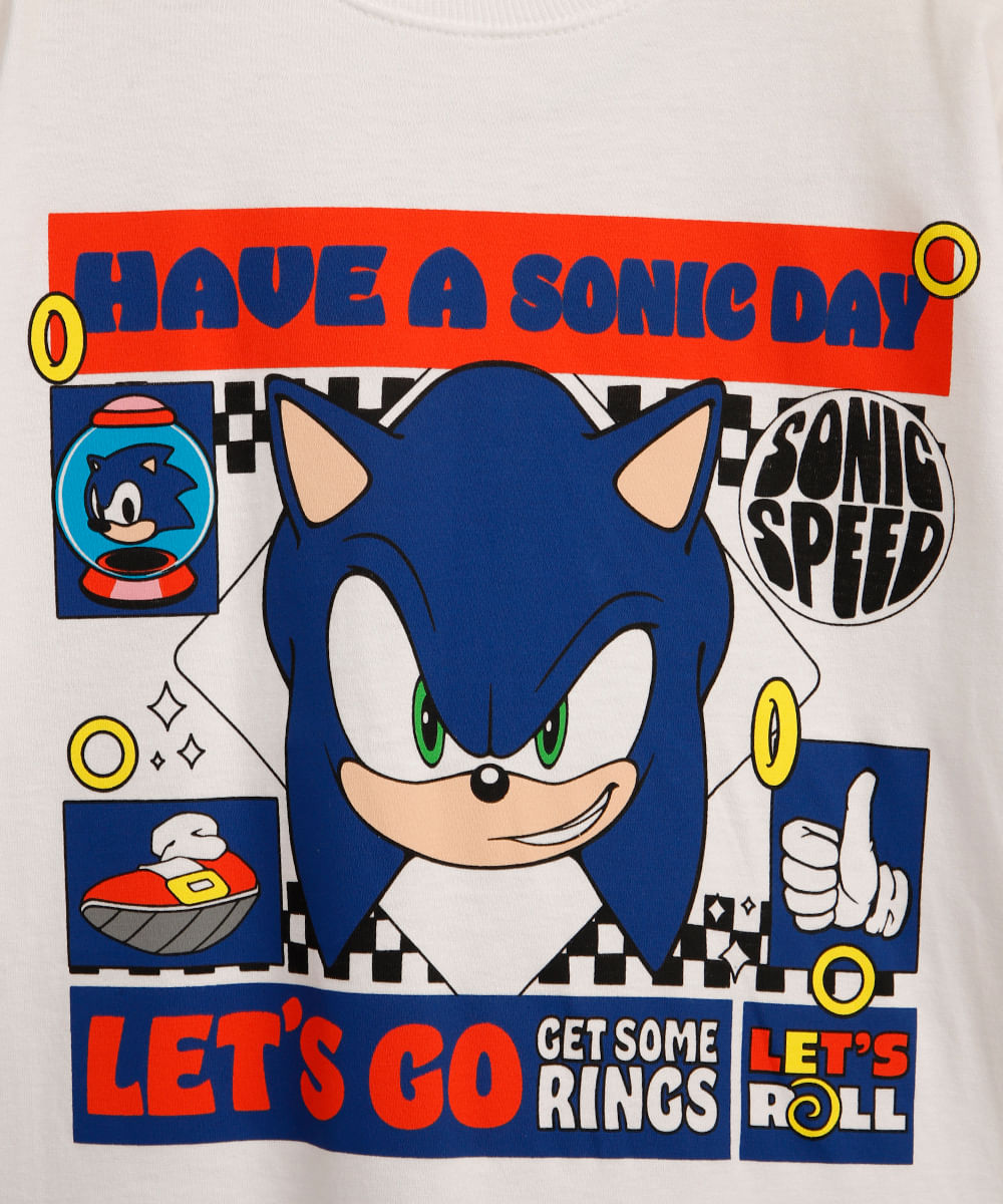 camiseta de algodão infantil manga curta sonic off white