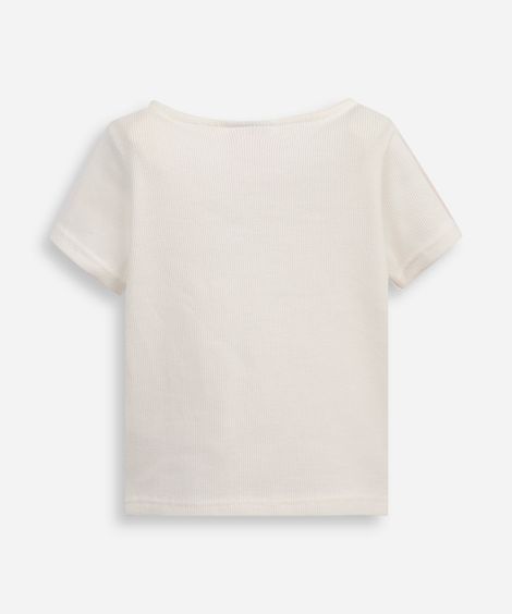 blusa de algodão infantil com lacinho canelada off white