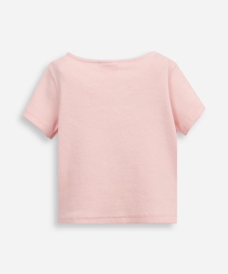 blusa de algodão infantil com lacinho canelada rosa