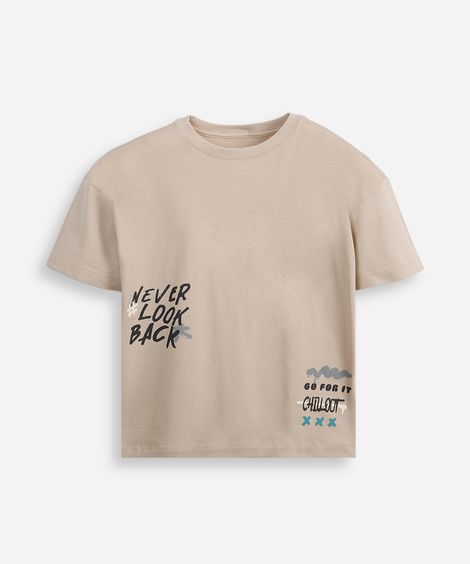 camiseta oversized juvenil de algodão grafitada bege