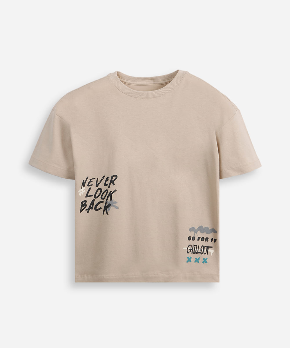 camiseta oversized juvenil de algodão grafitada bege