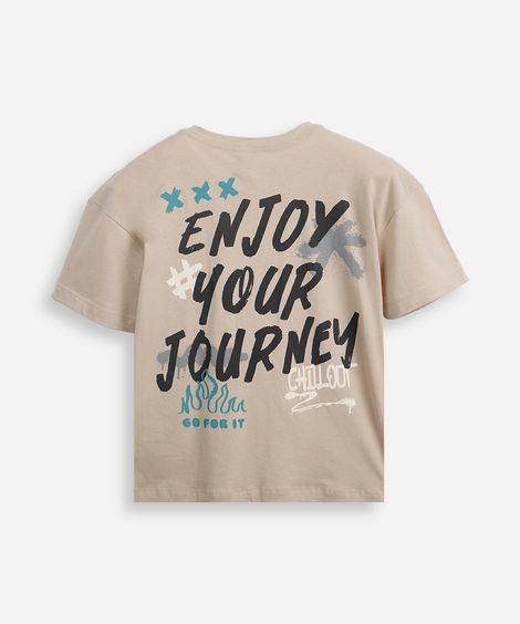 camiseta oversized juvenil de algodão grafitada bege