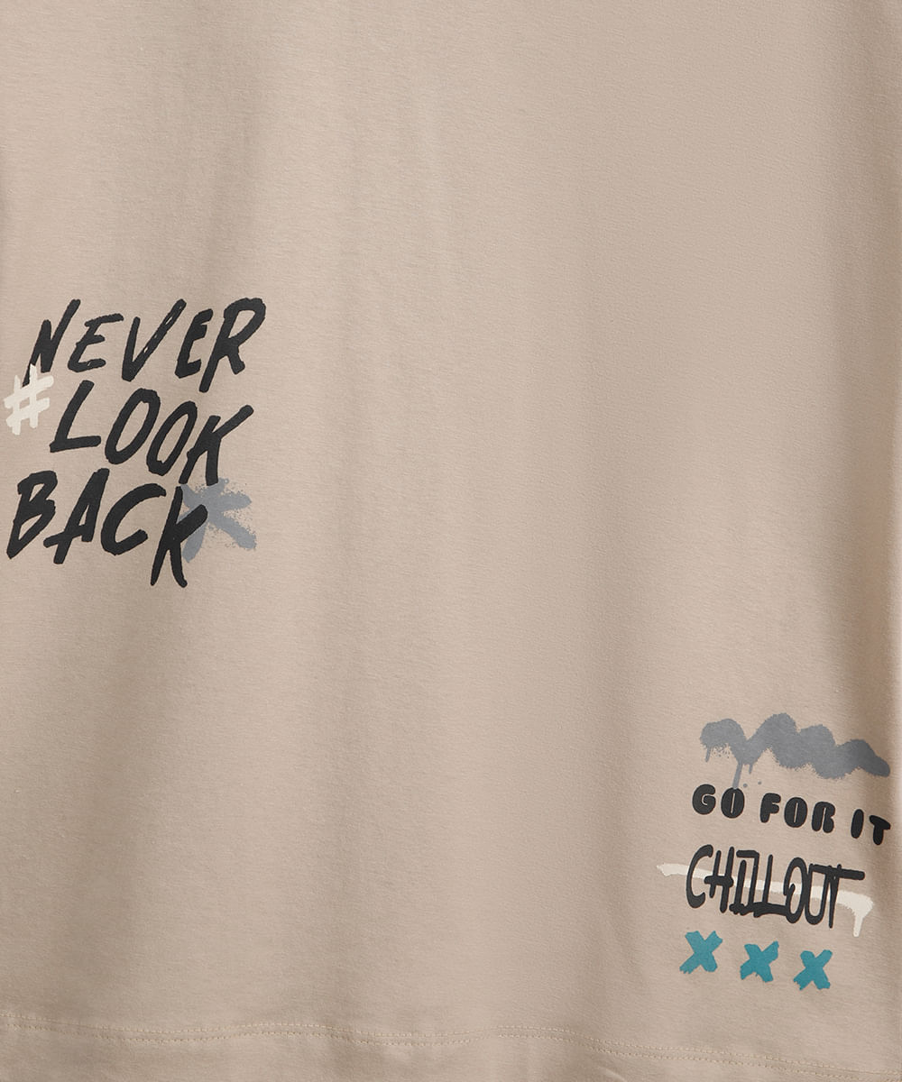 camiseta oversized juvenil de algodão grafitada bege