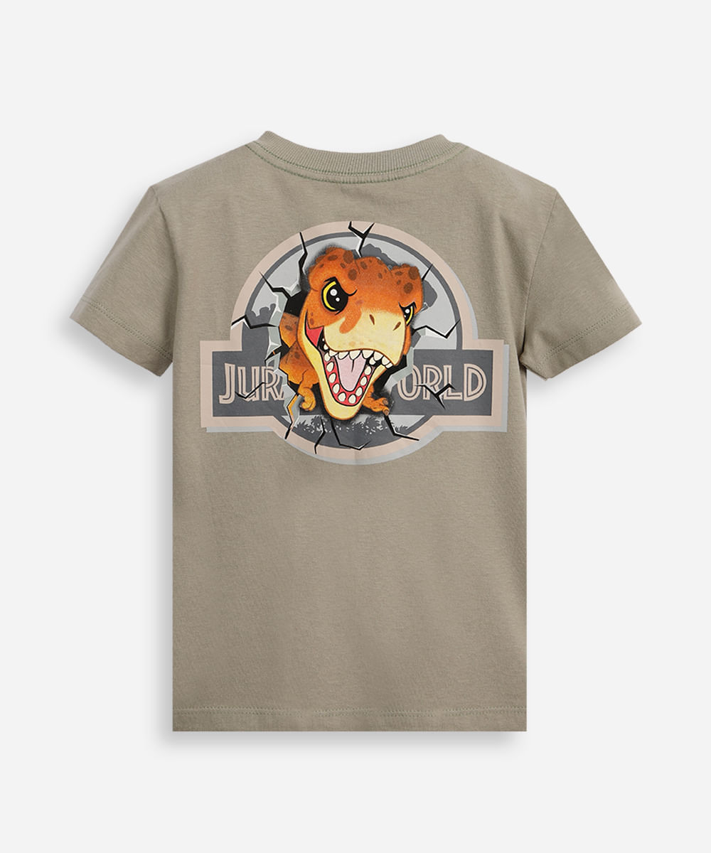 camiseta de algodão infantil manga curta jurassic park verde
