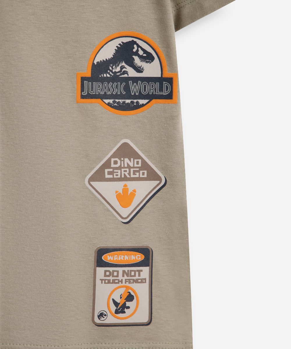 camiseta de algodão infantil manga curta jurassic park verde