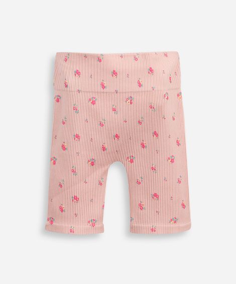 bermuda ciclista infantil canelada floral rosa