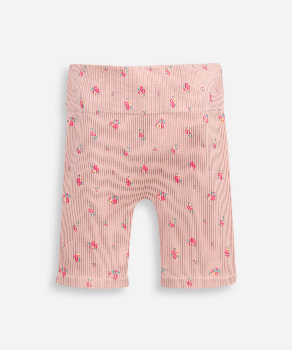 bermuda ciclista infantil canelada floral rosa
