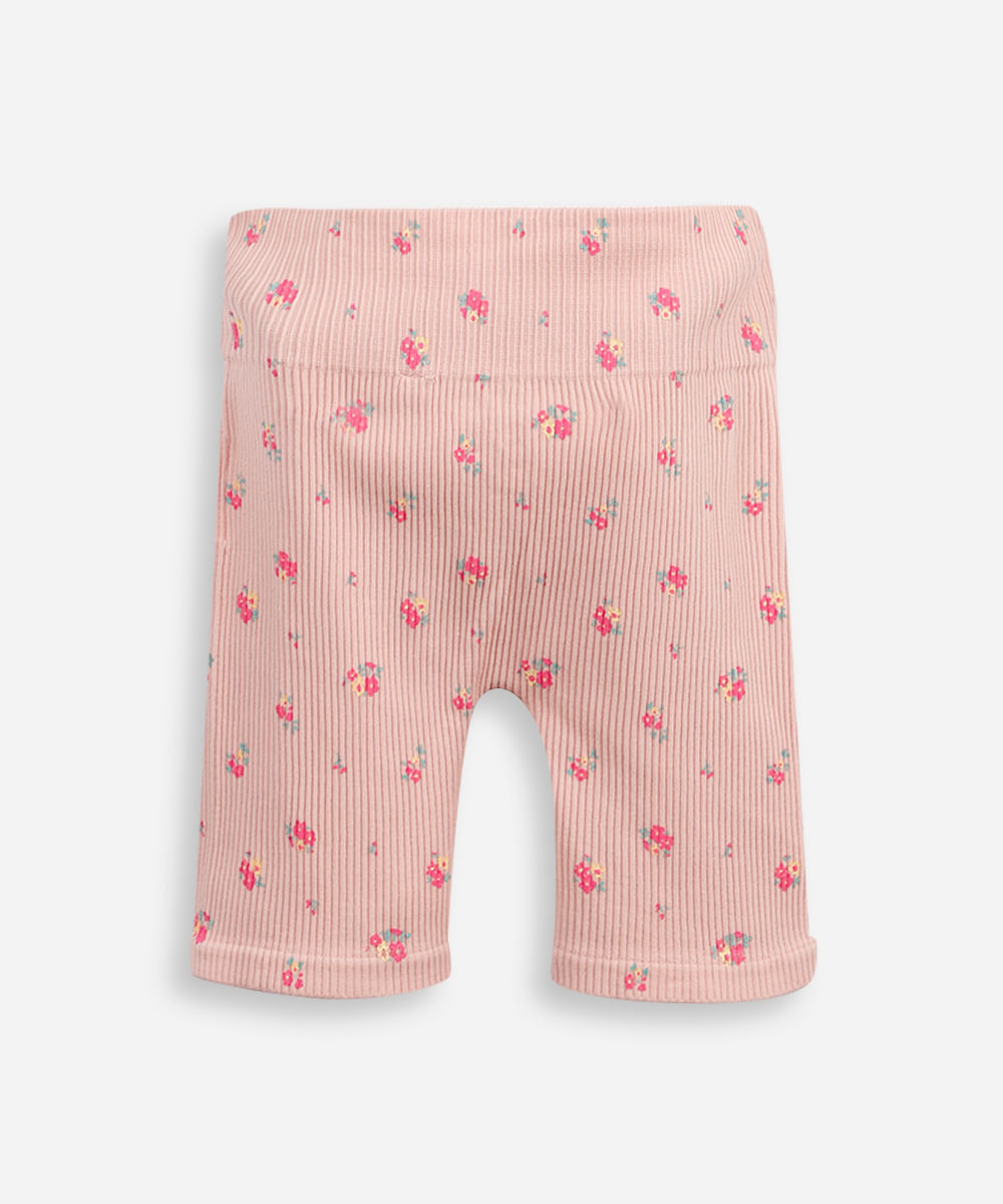 bermuda ciclista infantil canelada floral rosa