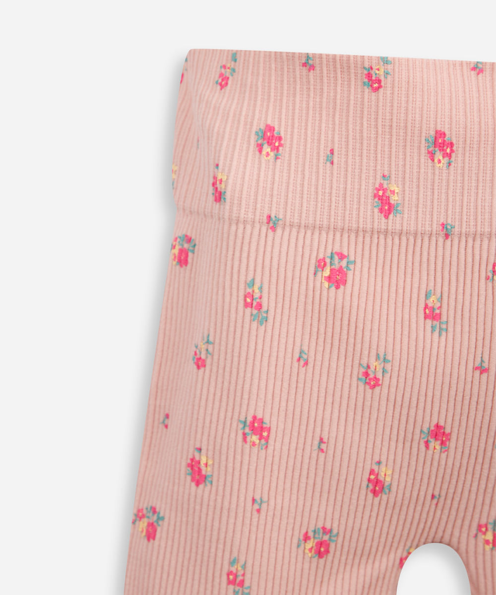 bermuda ciclista infantil canelada floral rosa