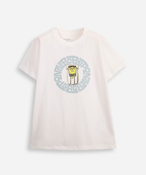 camiseta de algodão infantil manga curta bob esponja off white