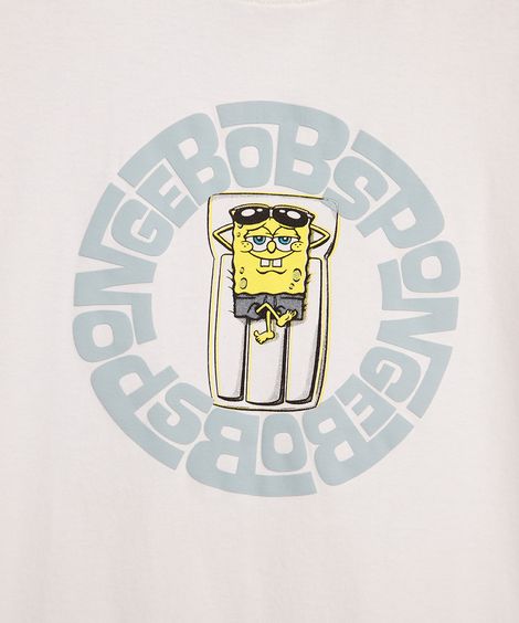 camiseta de algodão infantil manga curta bob esponja off white