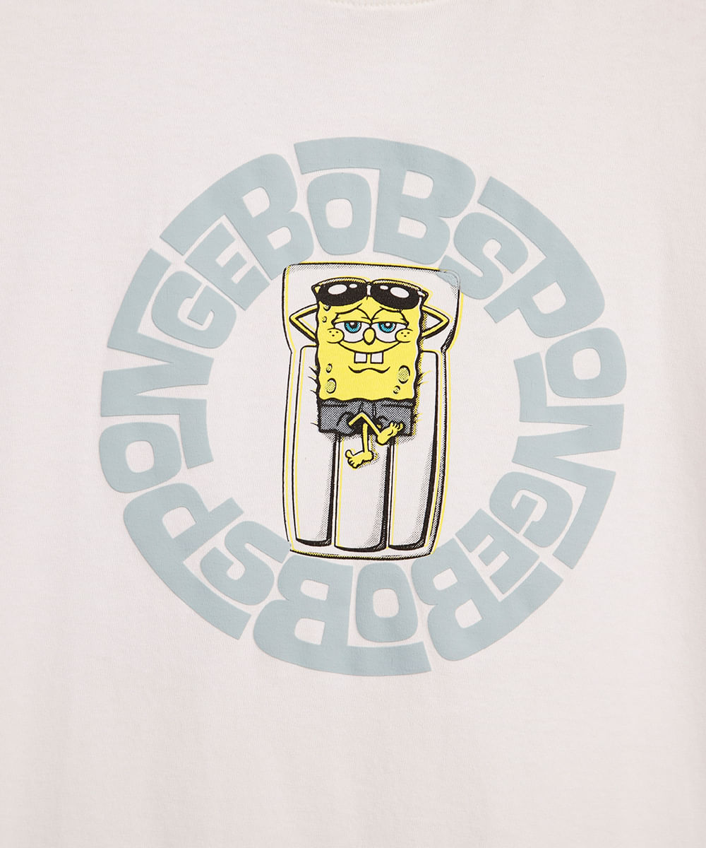 camiseta de algodão infantil manga curta bob esponja off white