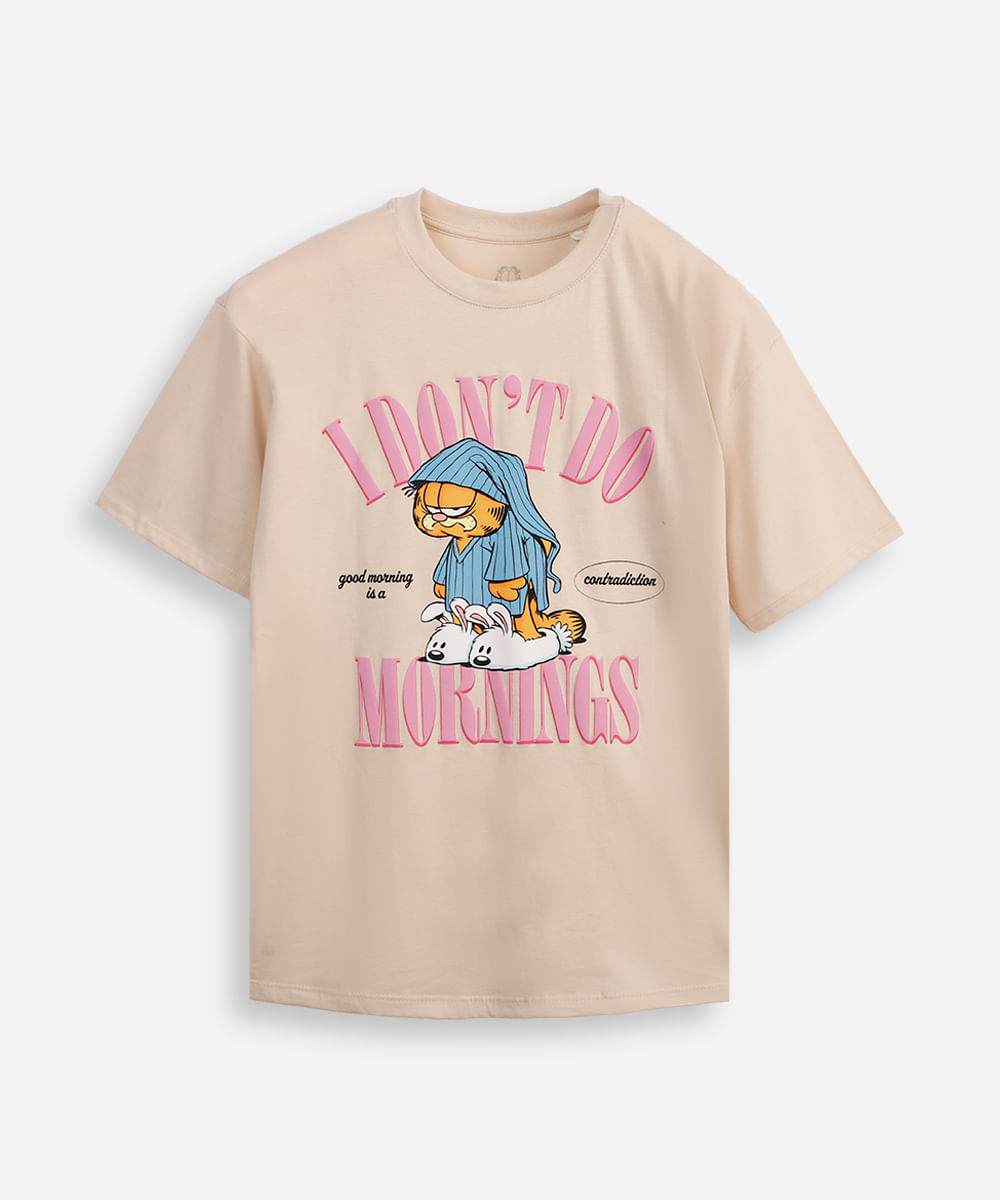 camiseta oversized juvenil de pijama bege