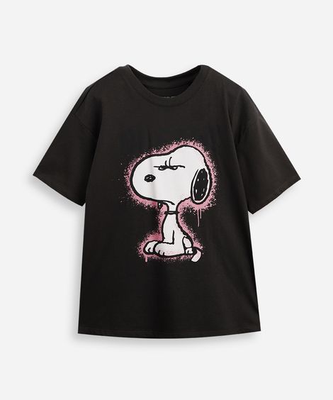 camiseta oversized juvenil de algodão snoopy cinza
