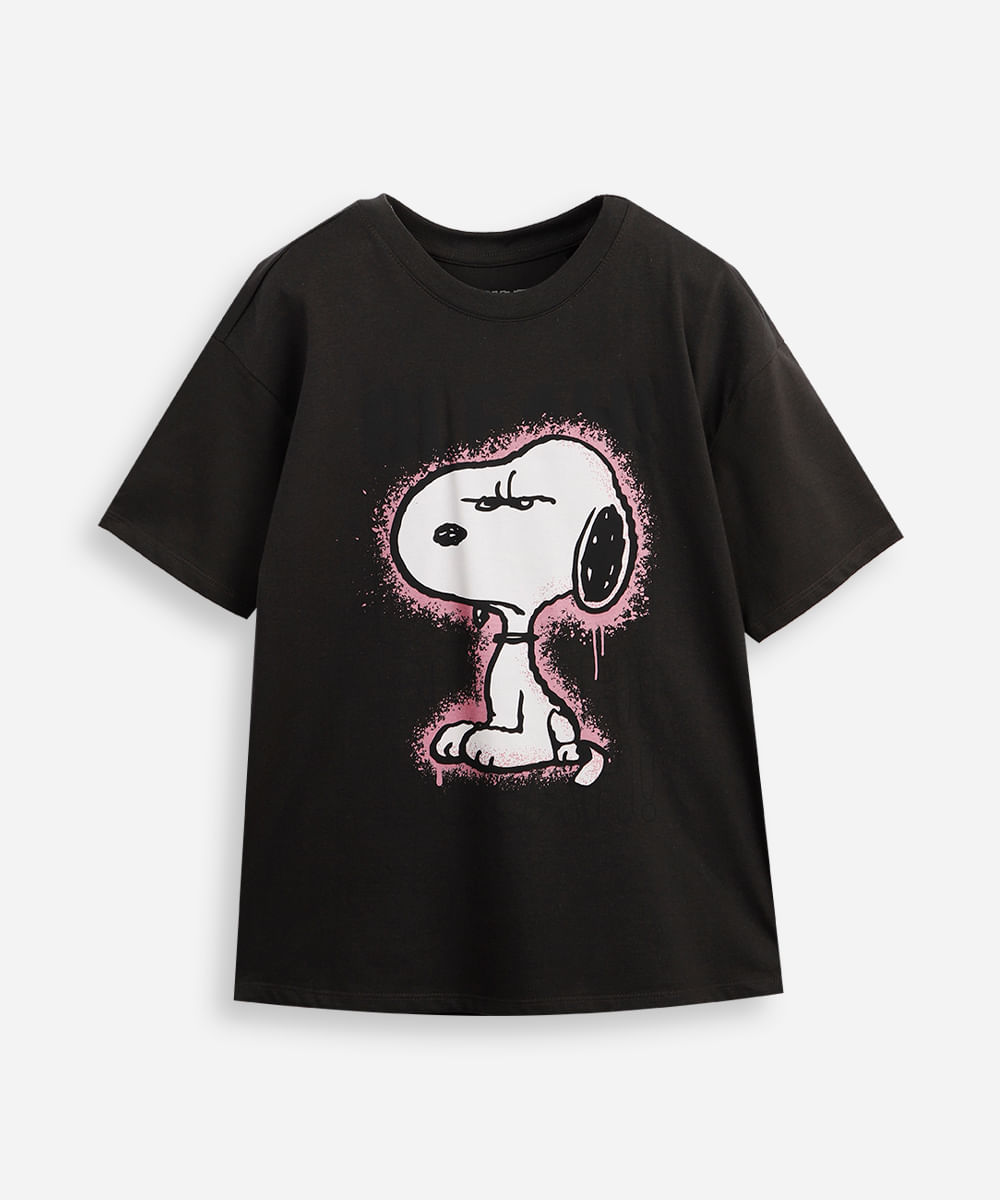 camiseta oversized juvenil de algodão snoopy cinza