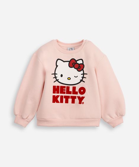 blusão de moletom infantil manga longa hello kitty rosa