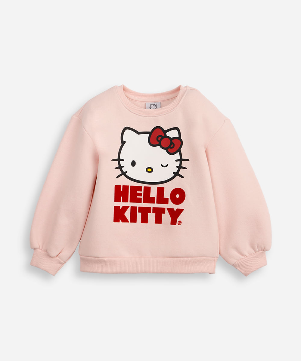 blusão de moletom infantil manga longa hello kitty rosa