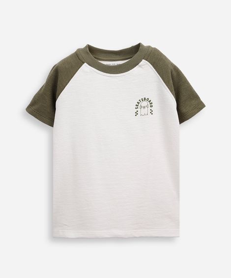 camiseta de algodão infantil manga raglan skateboard verde