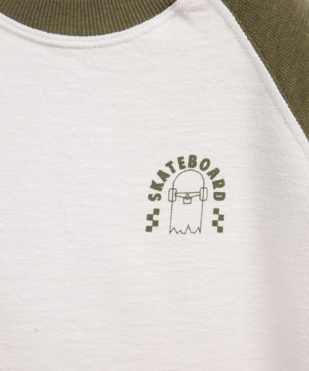 camiseta de algodão infantil manga raglan skateboard verde