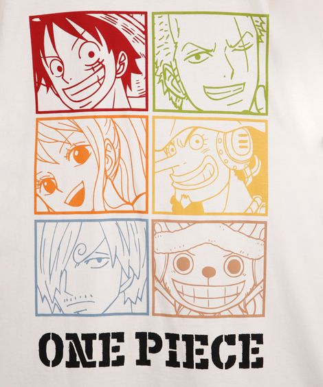 camiseta de algodão juvenil manga curta one piece off white
