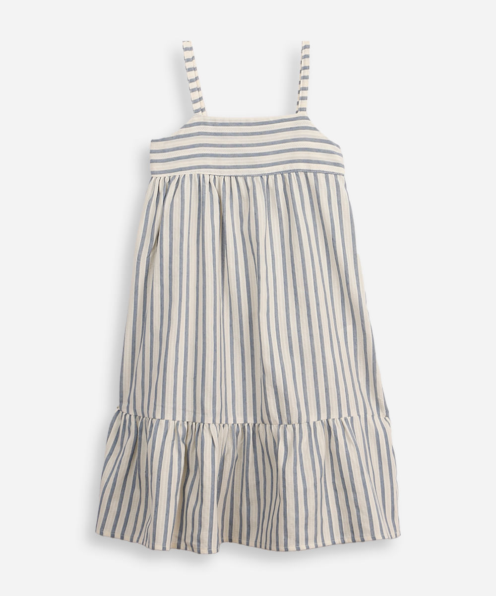 vestido midi infantil listrado azul