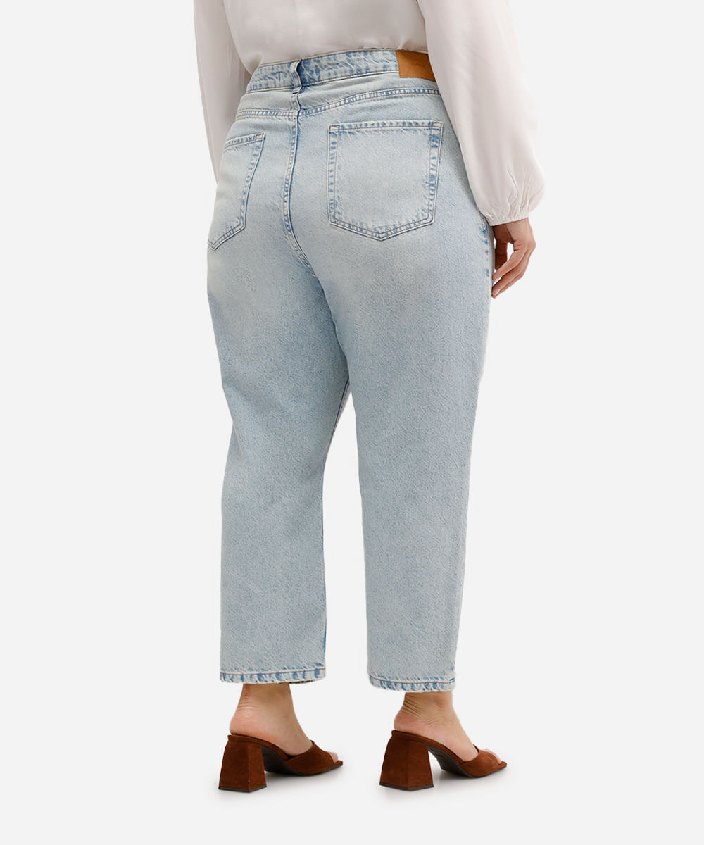 calça comfort reta feminina jeans cintura super alta plus size azul