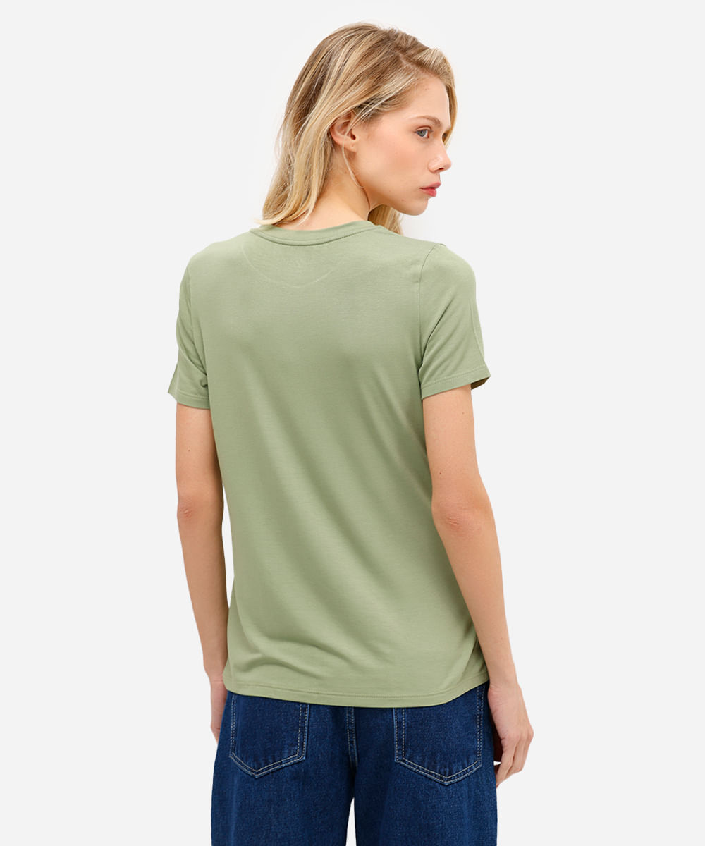 camiseta feminina básica de viscose manga curta verde