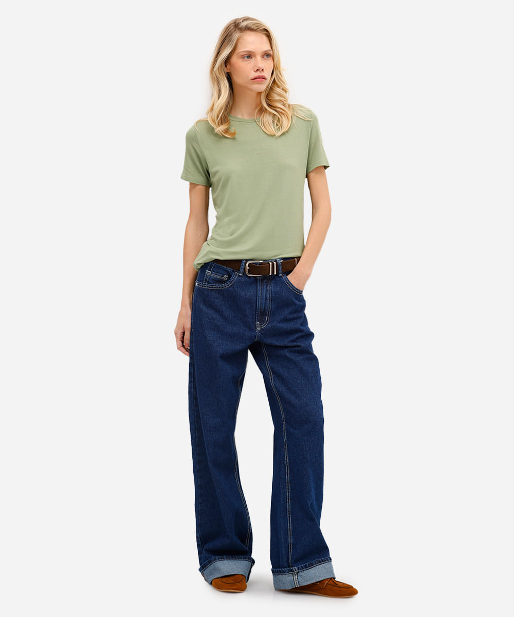 camiseta feminina básica de viscose manga curta verde