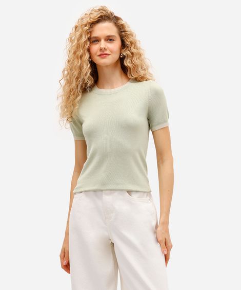 blusa feminina de tricot manga curta verde