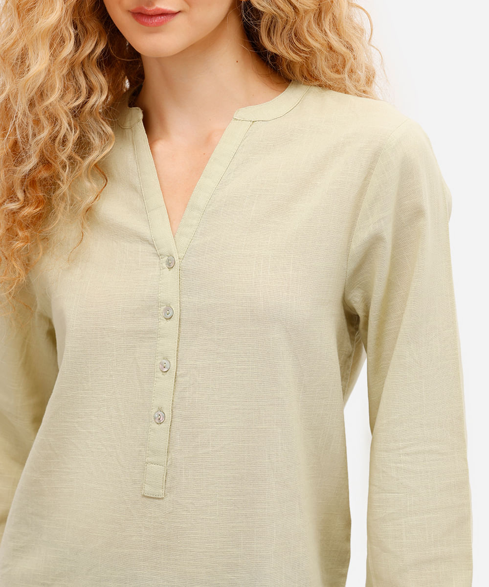 bata feminina de algodão manga longa verde