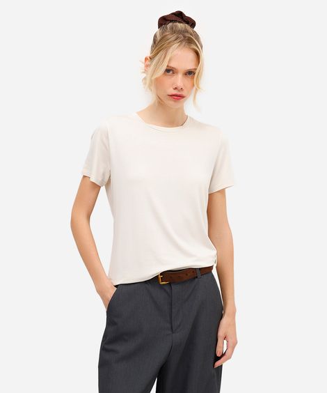 camiseta feminina básica de viscose manga curta off white